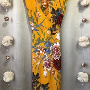 Kimcine Orange Floral Sleeveless Open Back Dress